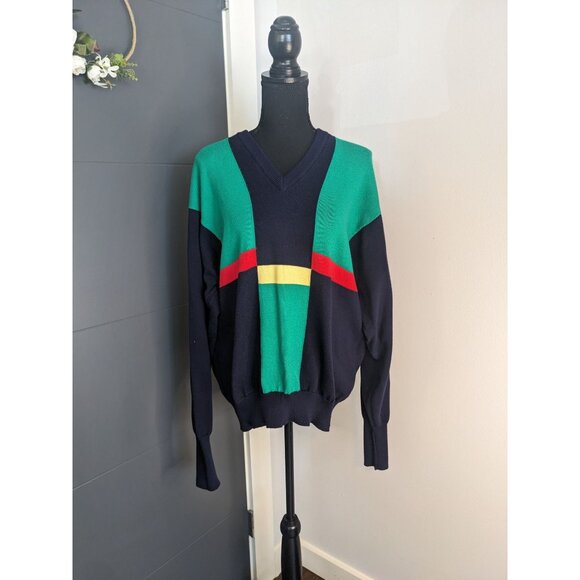 J. McInerney Ltd Other - J McInerney Ltd Scotland Navy Green Red Yellow Colorblock V-Neck Sweater: 112/44